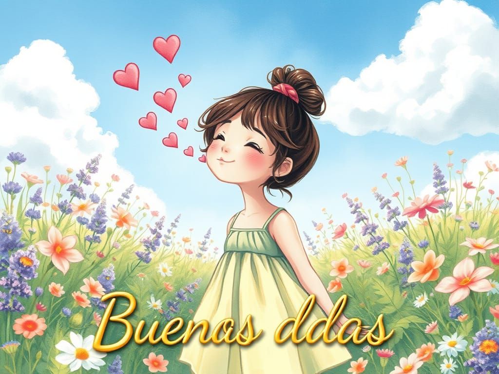 Whimsical Summer Morning Scene in Dreamy Watercolor Style