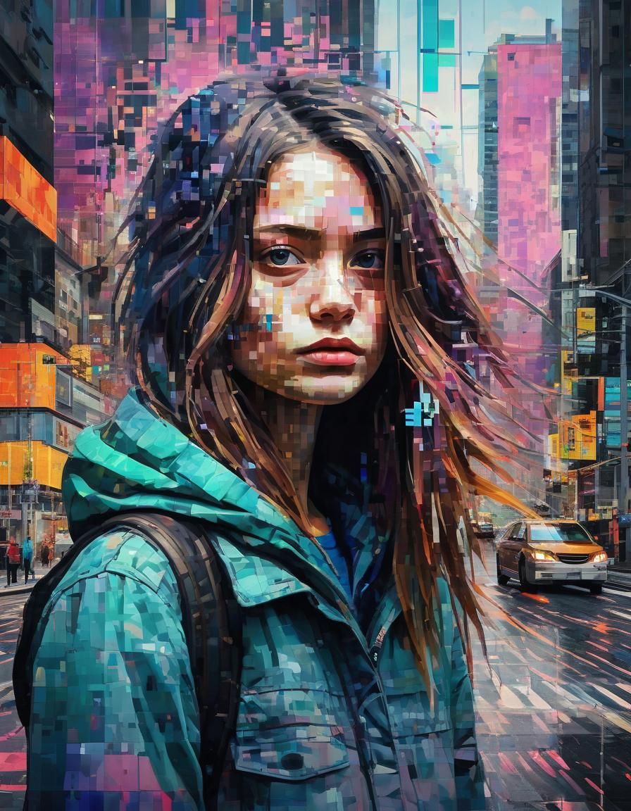 Fragmented Portraits and Glitch Art Cityscapes