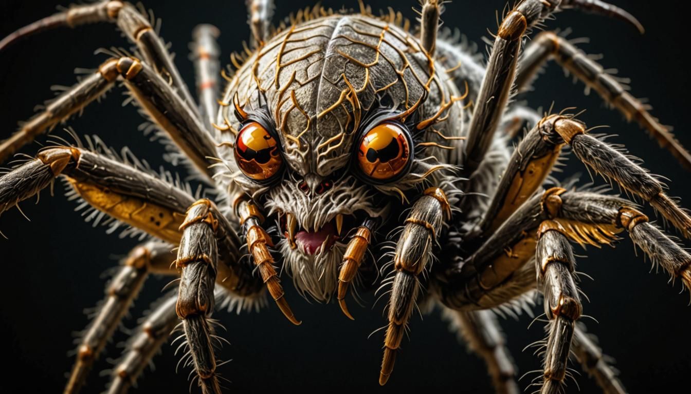 Hyperrealistic Golden Orb Spider Yeti Hybrid
