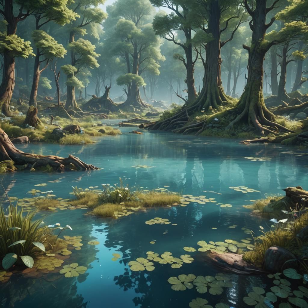 Enchanted Forest Flooded with Azure Lake Water