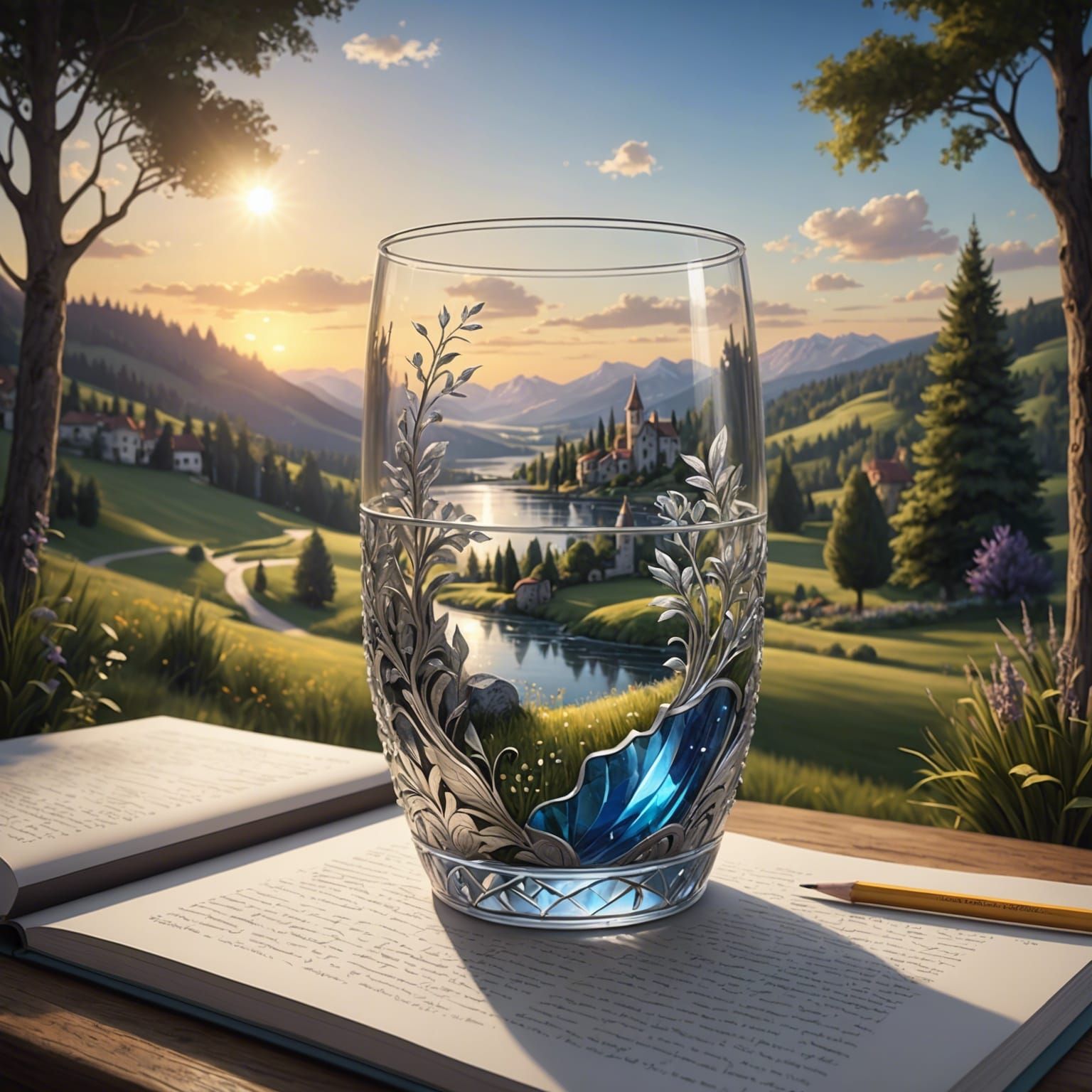 Intricate Crystal Vase Storybook Illustration in Twilight