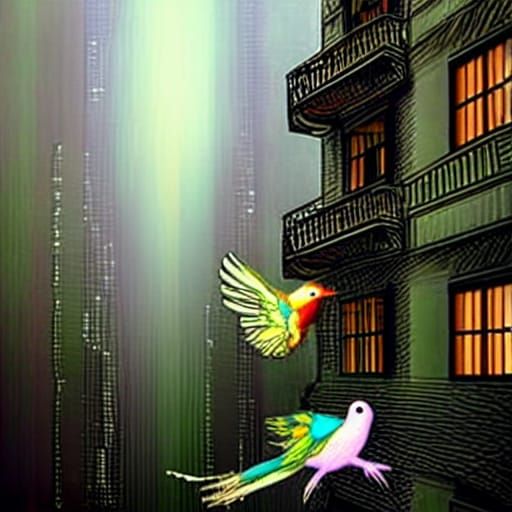 Surreal Bird Carrying Memories of Shattered World