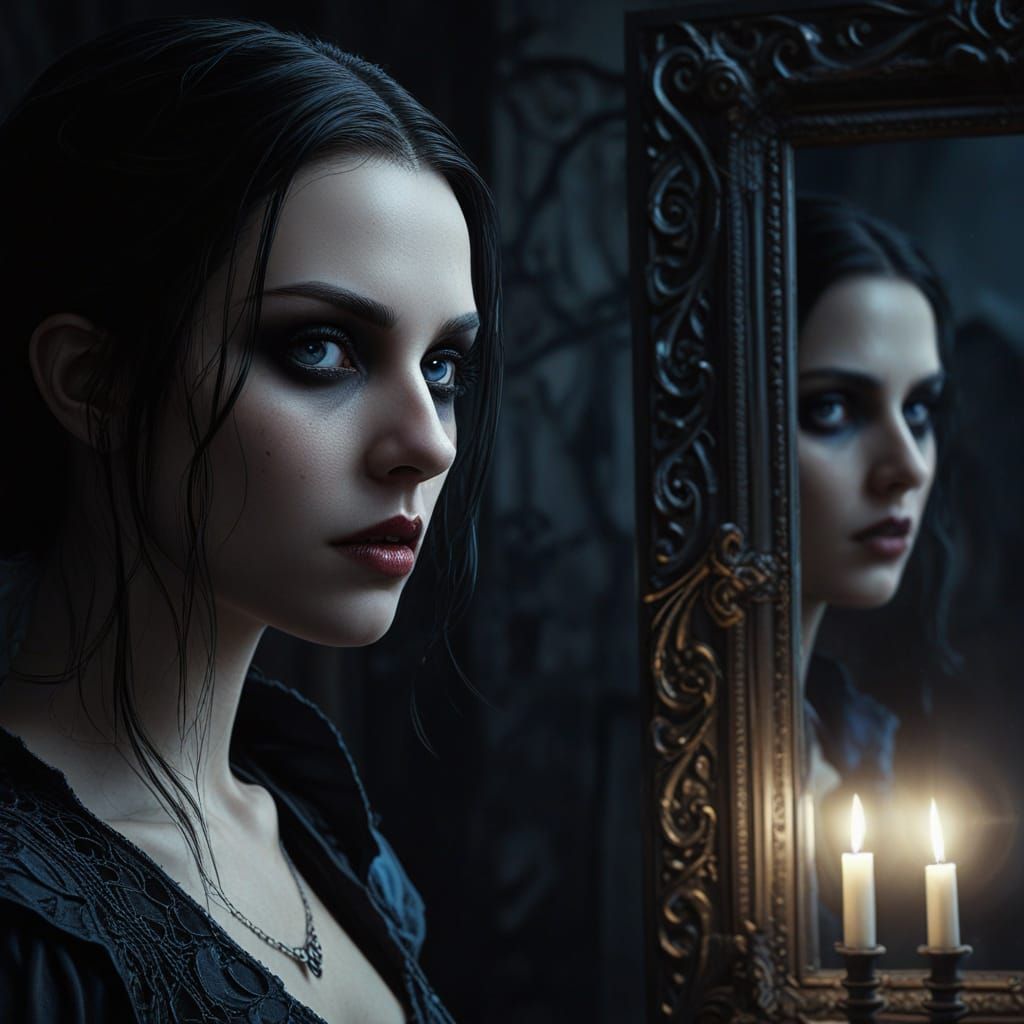 Regal Vampire Before Mirror in Cinematic Shadows