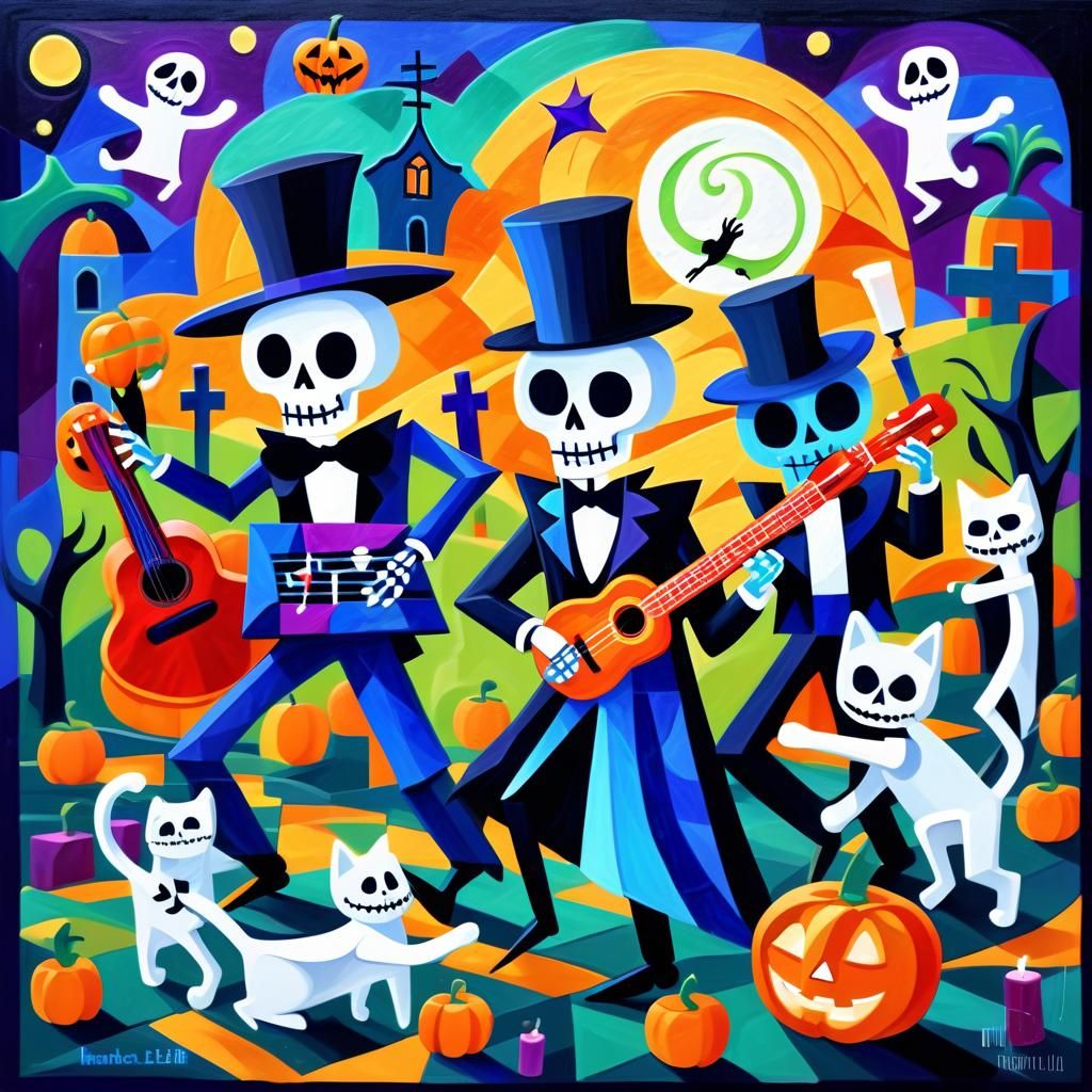 Day of the Dead Celebration in Cubist Style