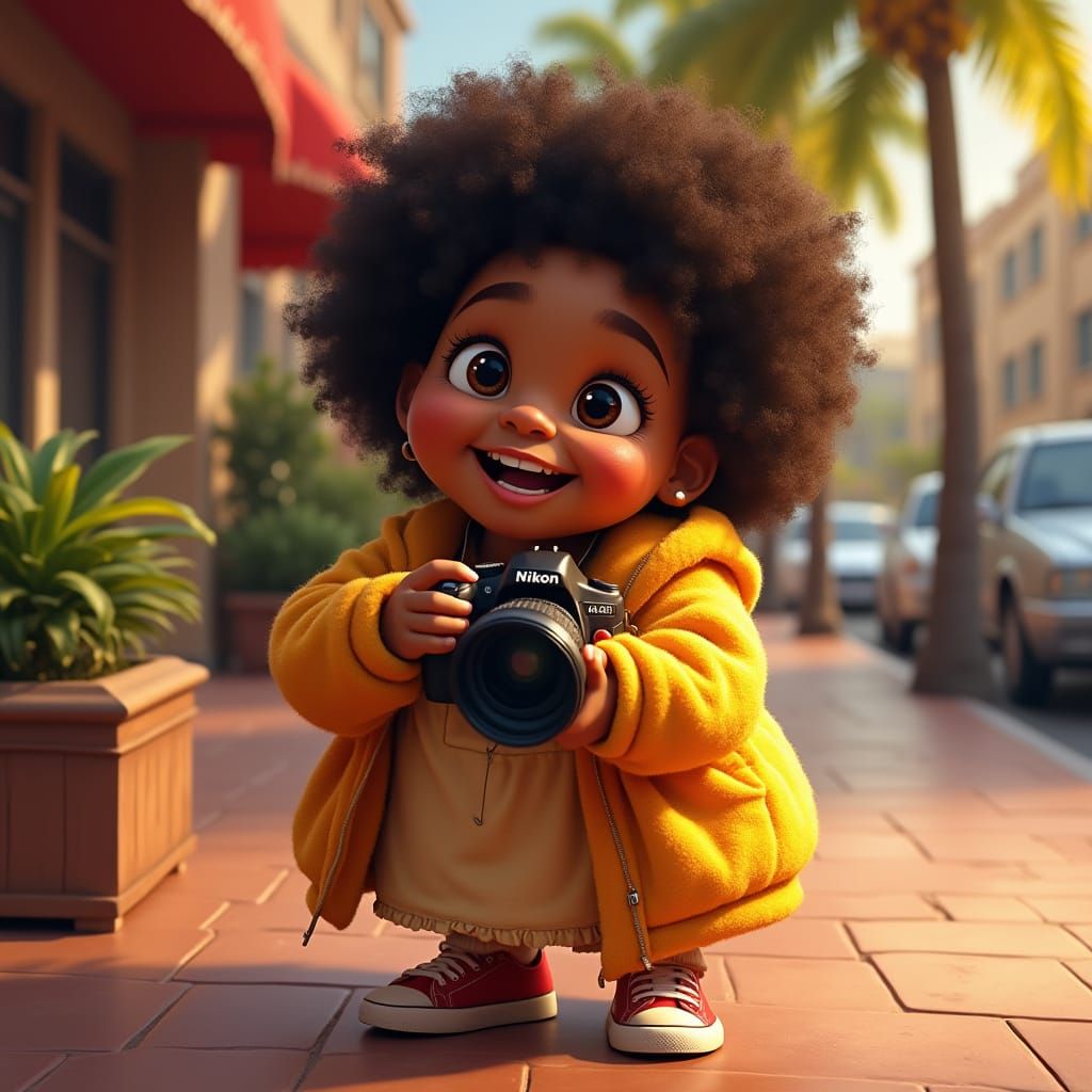 Festive Portrait of Young Photographer in Pixar Style