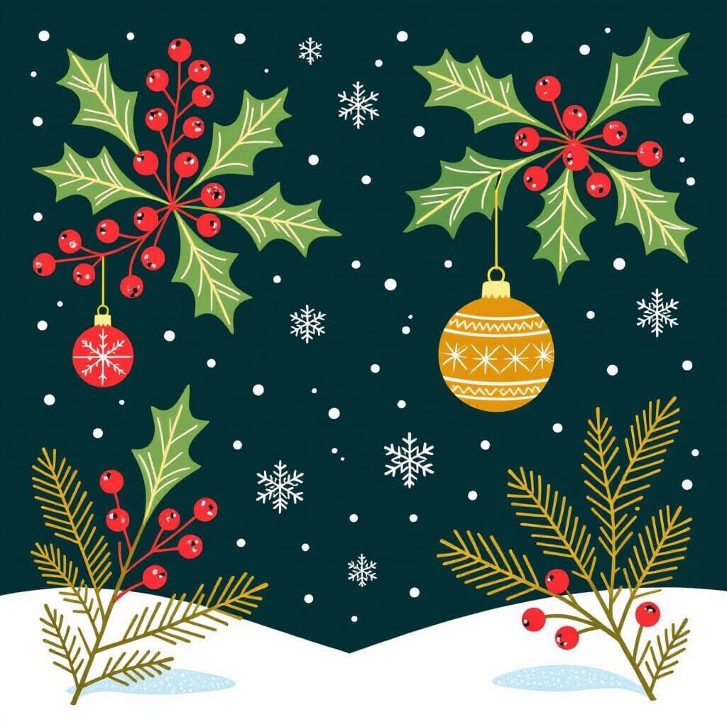 Festive Holly and Ornament Christmas Pattern