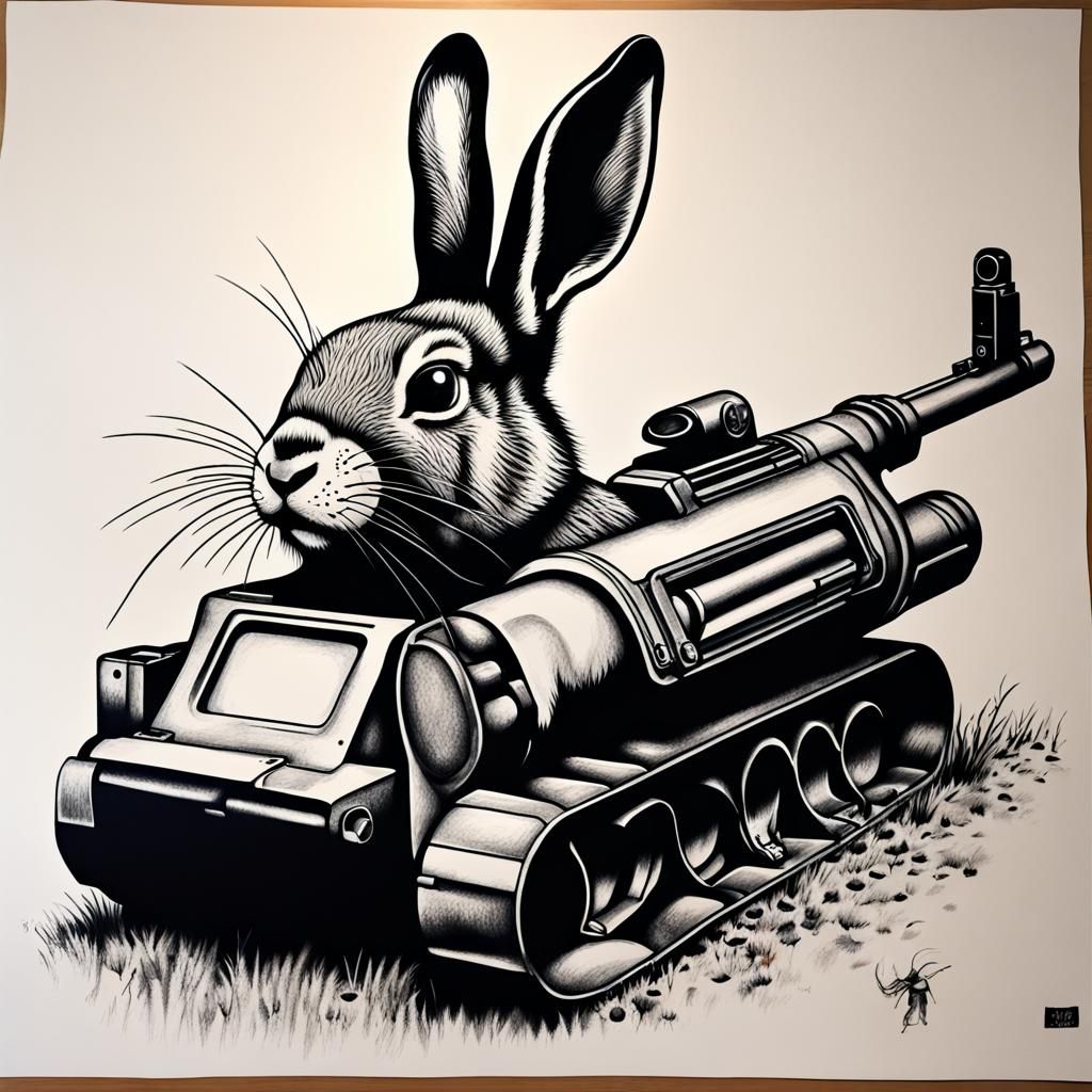 Rabbit Stencil with MP40 and Rocket Launcher