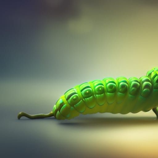 Detailed Green Caterpillar on Leaf, Matte Painting