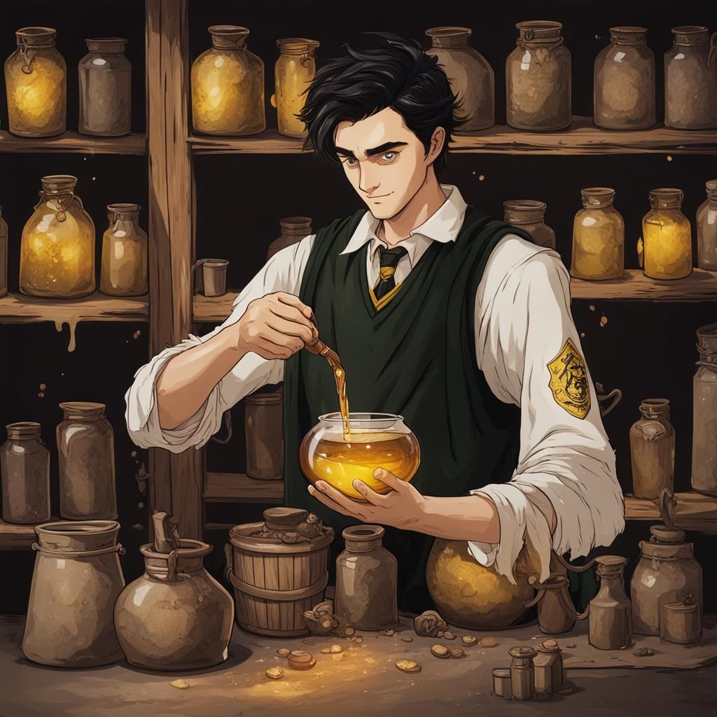 Hufflepuff Student Brewing Potion