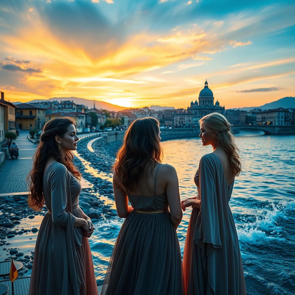 Roads Converging on Ancient Rome at Sunset