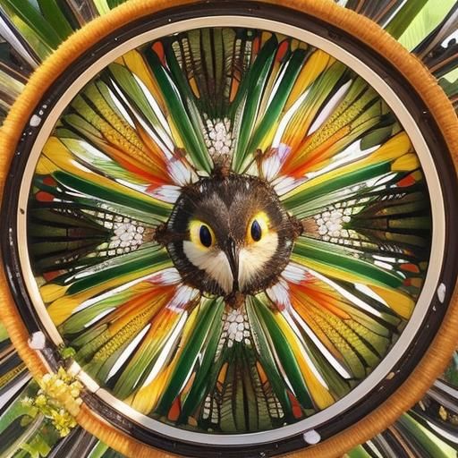 Hummingbird and Insects Sharing Nectar Moment