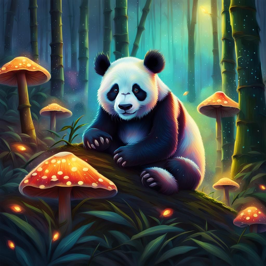 Panda in Misty Forest: Fantasy Concept Art