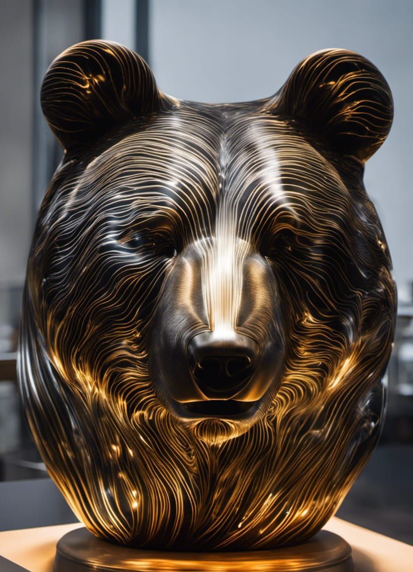 Glass Obsidian Bear Sculpture with Cosmic Energy