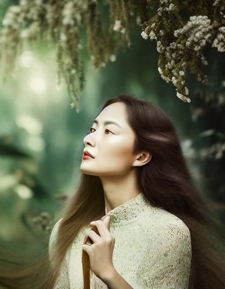 Woman with Flower in Etching Style