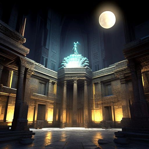 Sumerian Courtyard Under Epic Night Skies