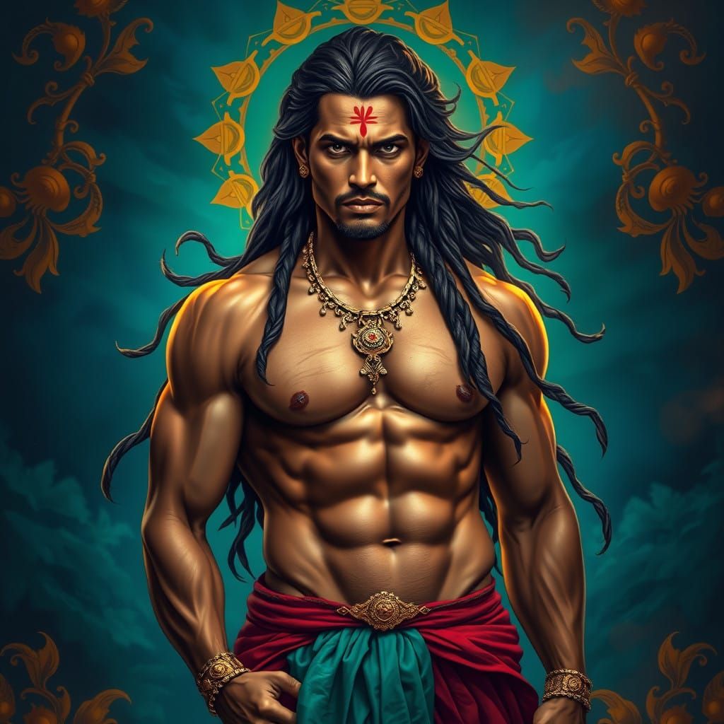 Indian God King with Chiseled Physique and Long Locks