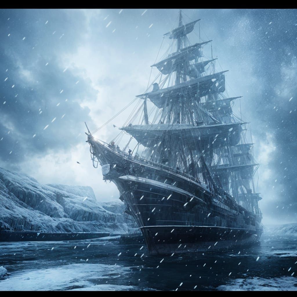 Ship Trapped in Ice: Dramatic Digital Painting