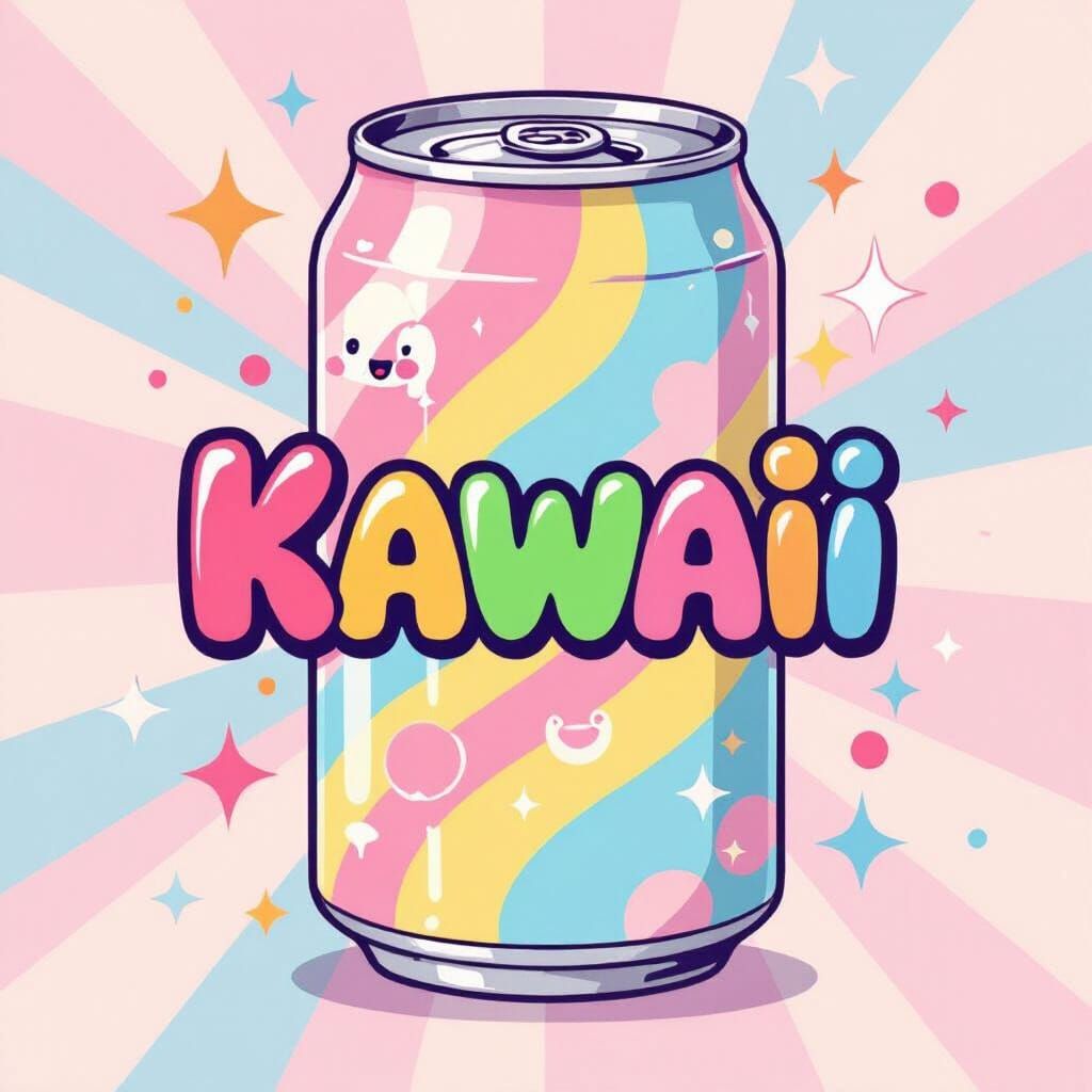 Pastel Kawaii Soda Can with 90s Branding