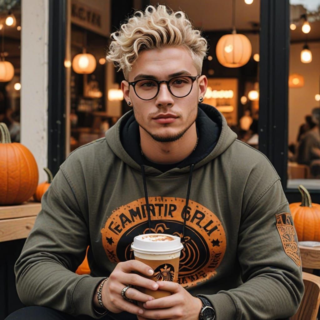 Grunge-Inspired Young Man with Tribal Tattoos and Trendy Out...