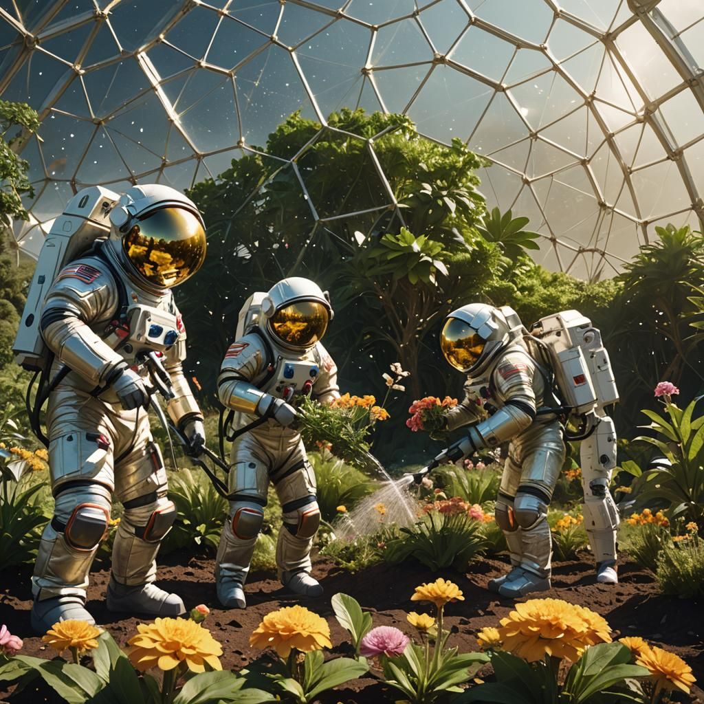 Lunar Gardeners: Astronauts in a Moon Dome