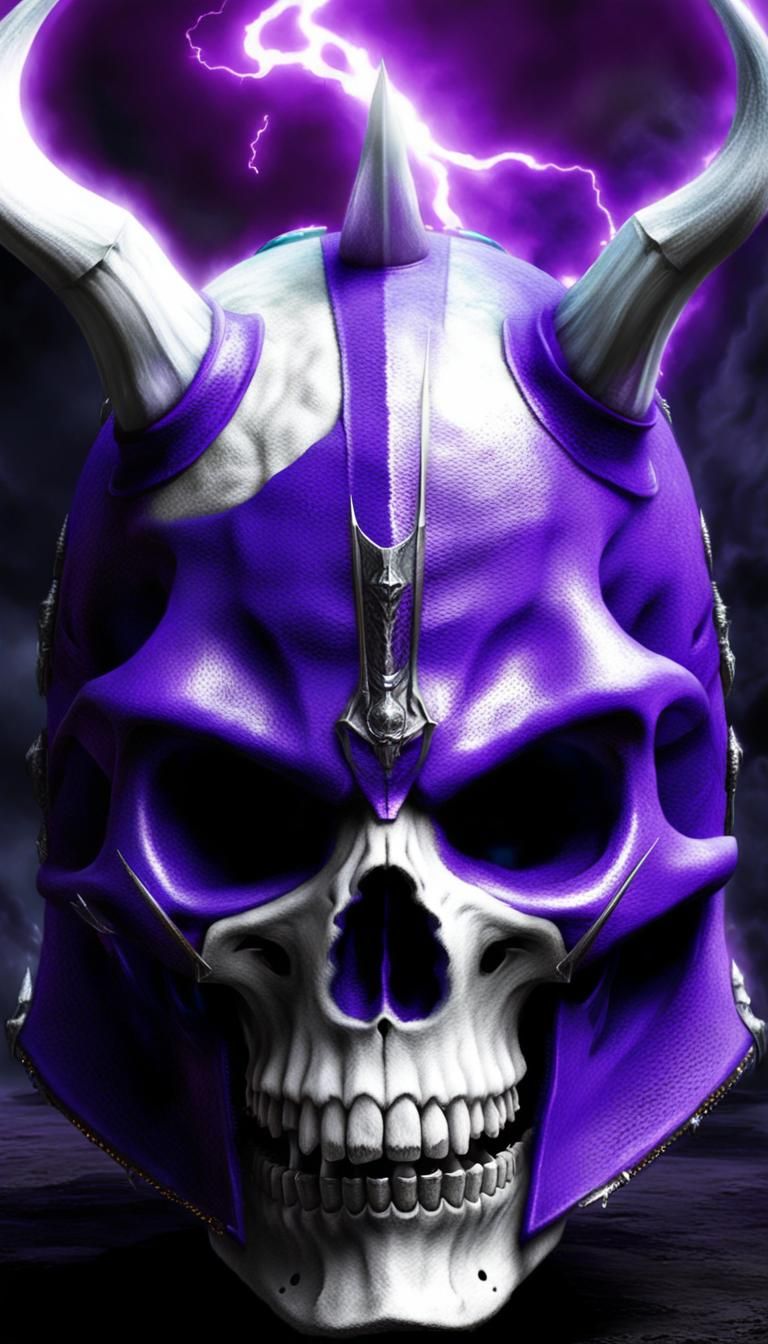 Horned Skull in Purple Helmet: Dark Fantasy Art