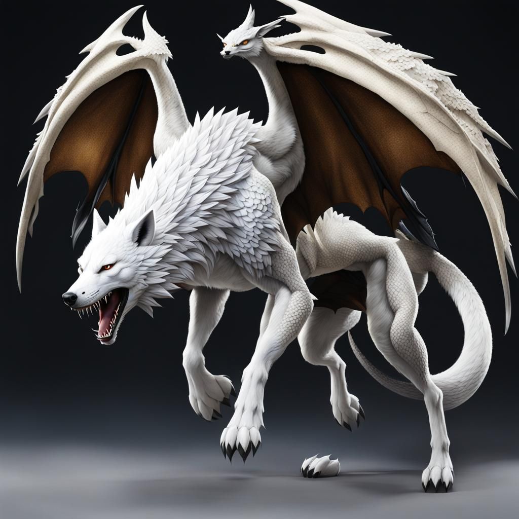 Giant White Wolf with Dragon Features