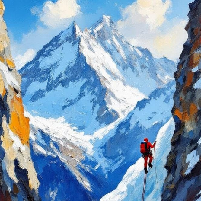 Impressionist Impasto Painting of Alpine Ascent