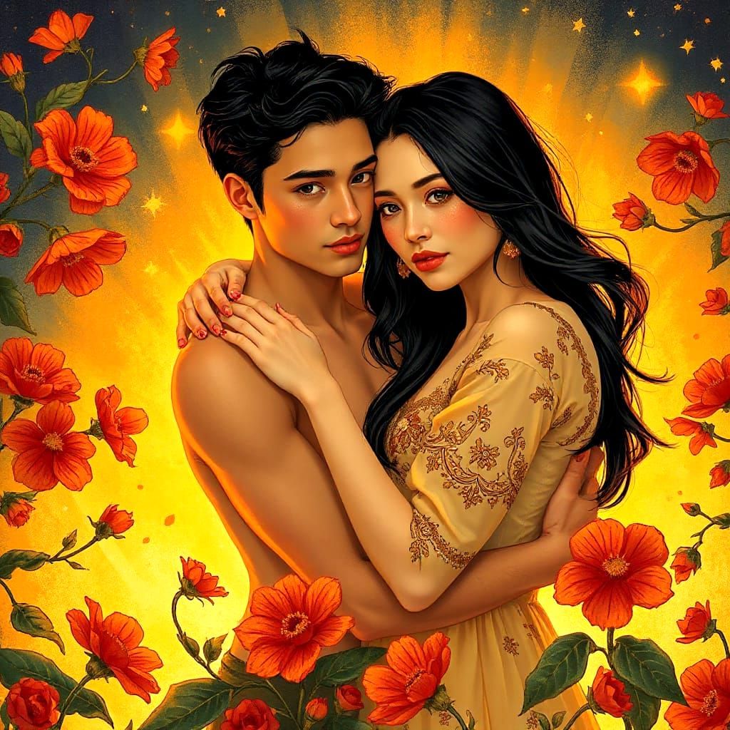 Fiery Embrace: A Passionate Reunion in Bloom