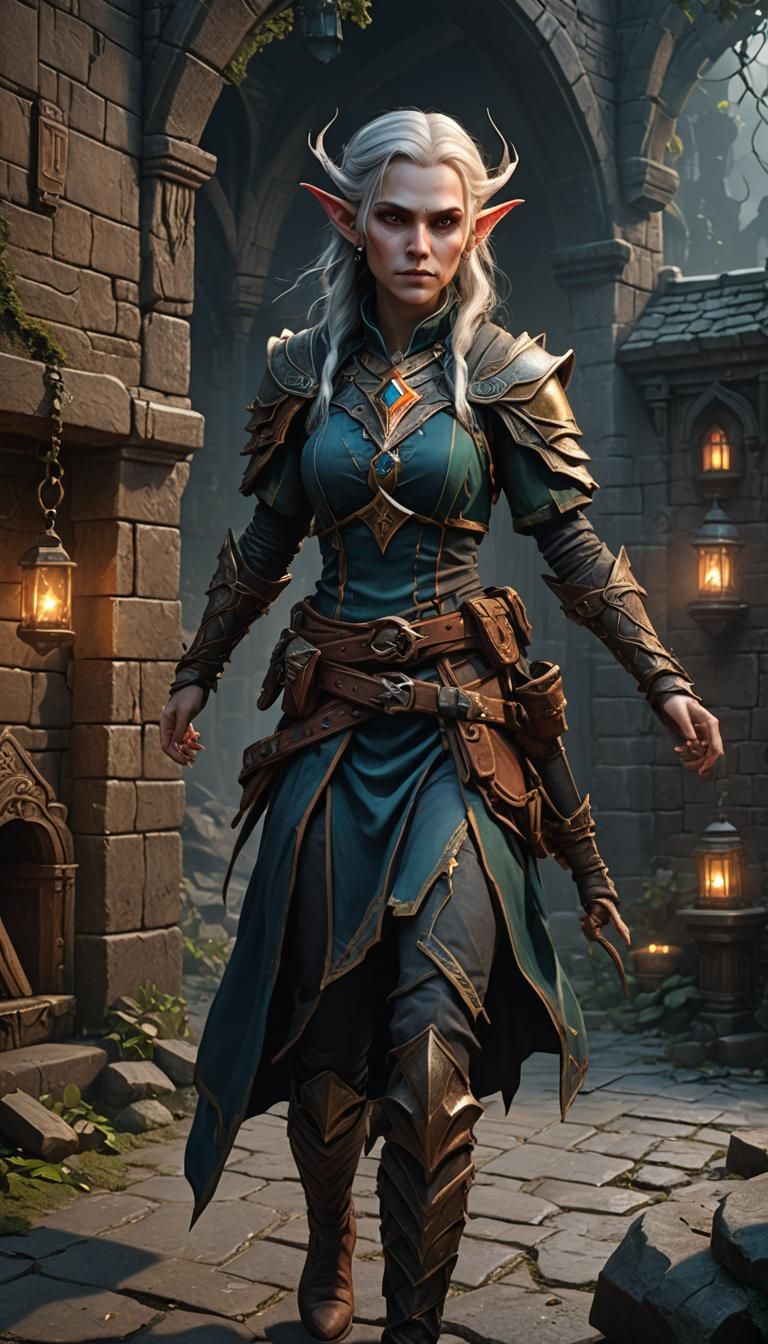 Elf Rogue in Dungeons and Dragons: Detailed Matte Painting