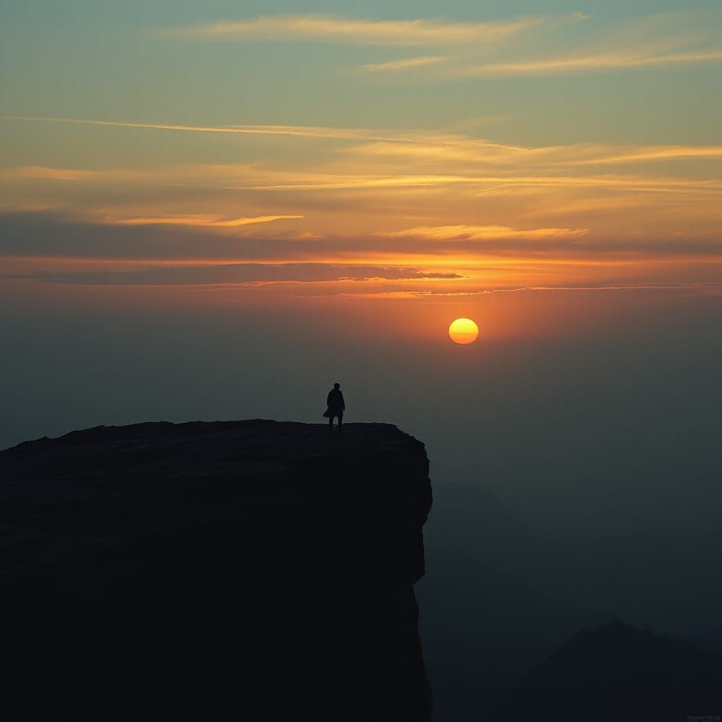 Desolate Figure at Sunset in Retro-Futuristic Style