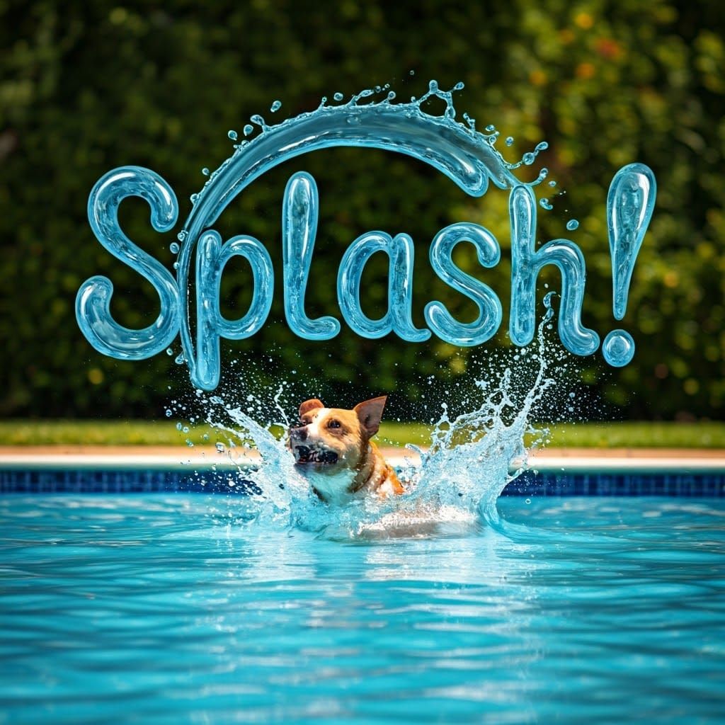 Dog Jumping into Pool Creating Splash Illustration