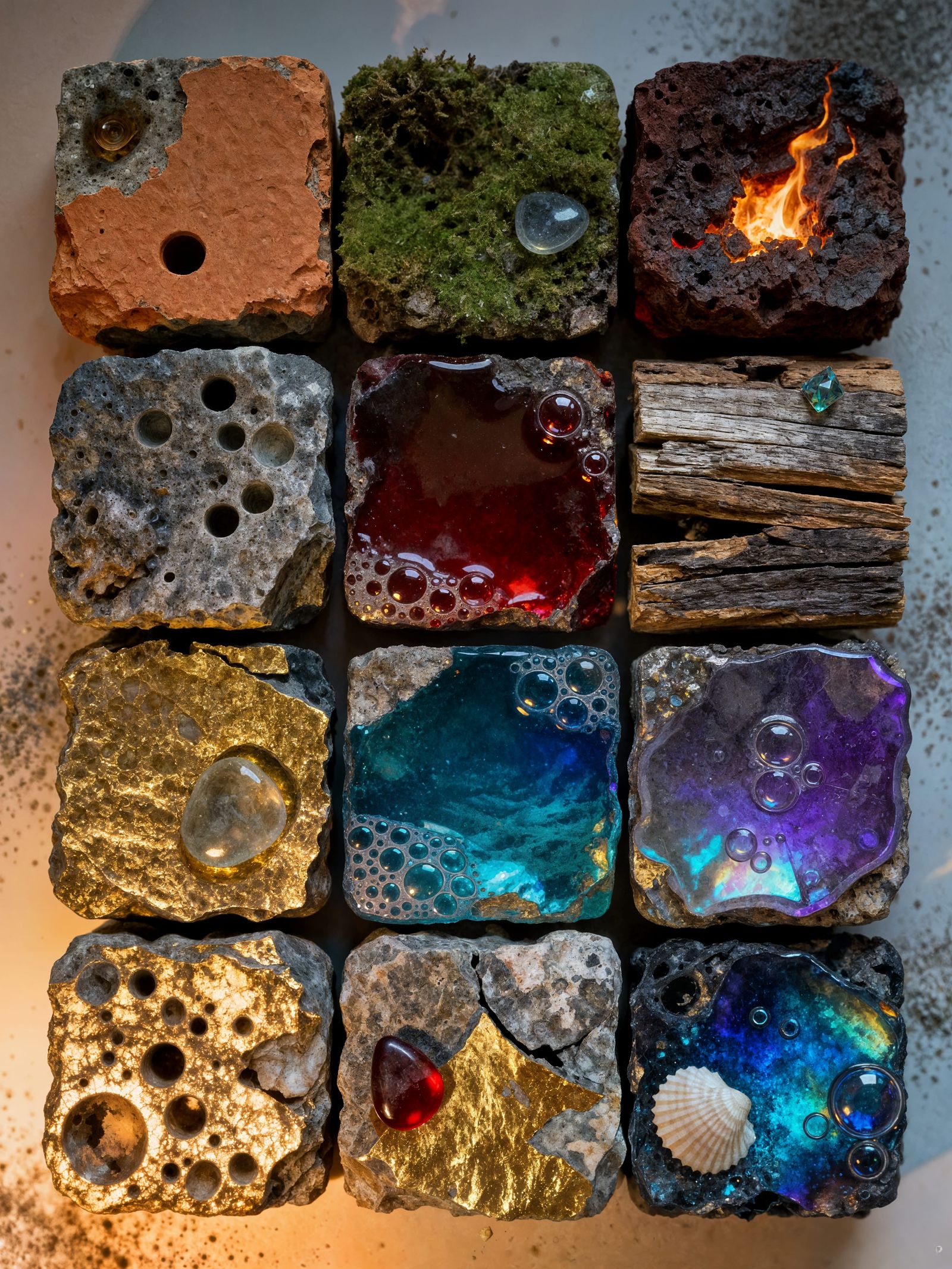 Abstract Squares with Adorable Scenes in Mixed Media Collage