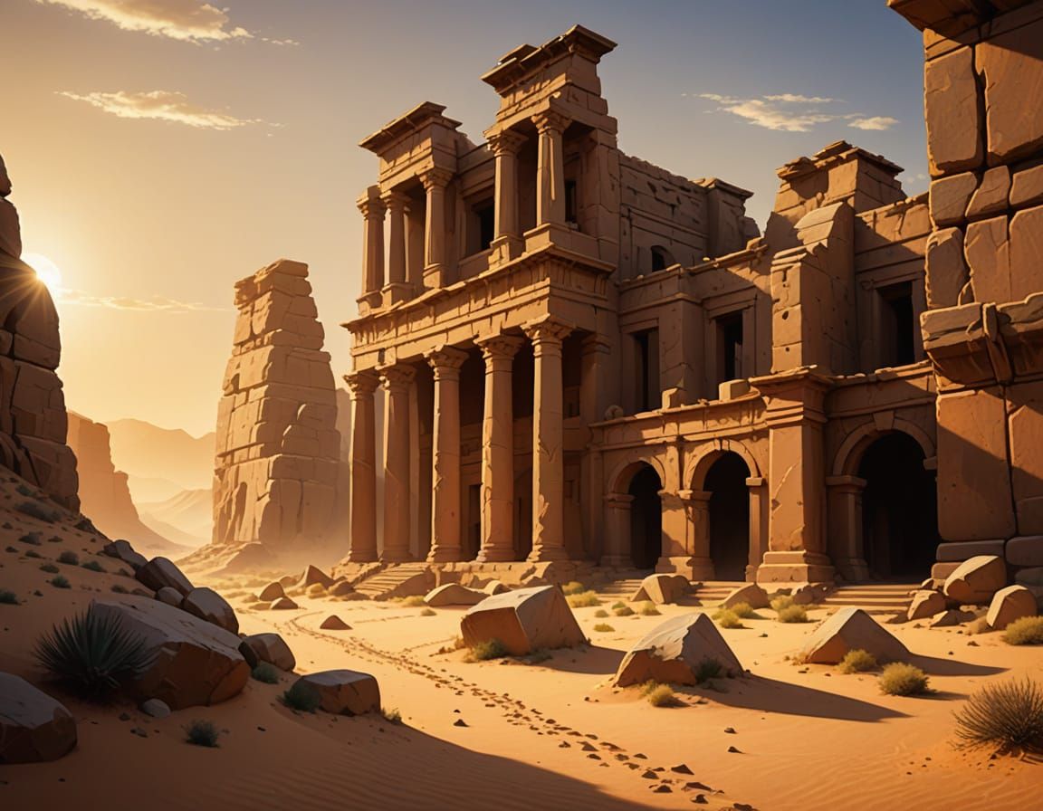 Ancient City of Hegra in Warm Golden Light