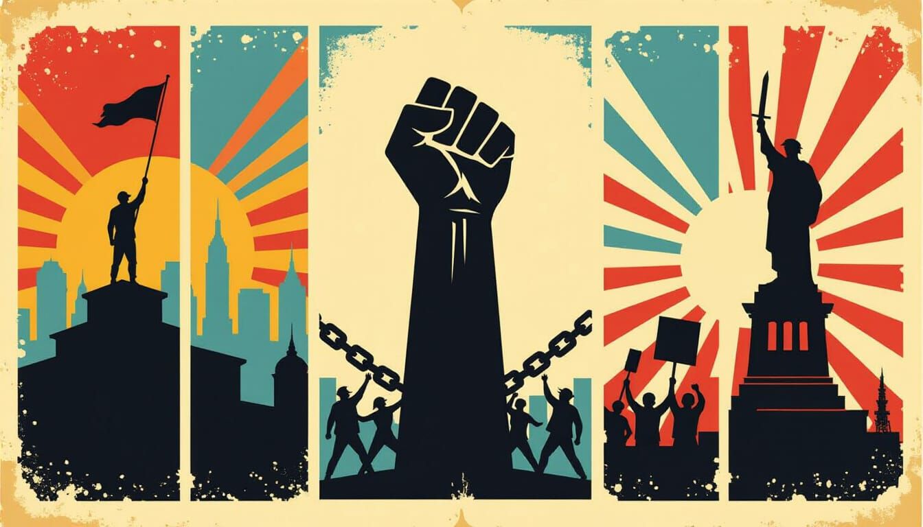 Revolutionary Story Mural in Shepard Fairey Style