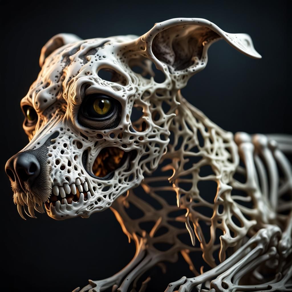 Hyperrealistic Half-Skeleton Dog in High Definition