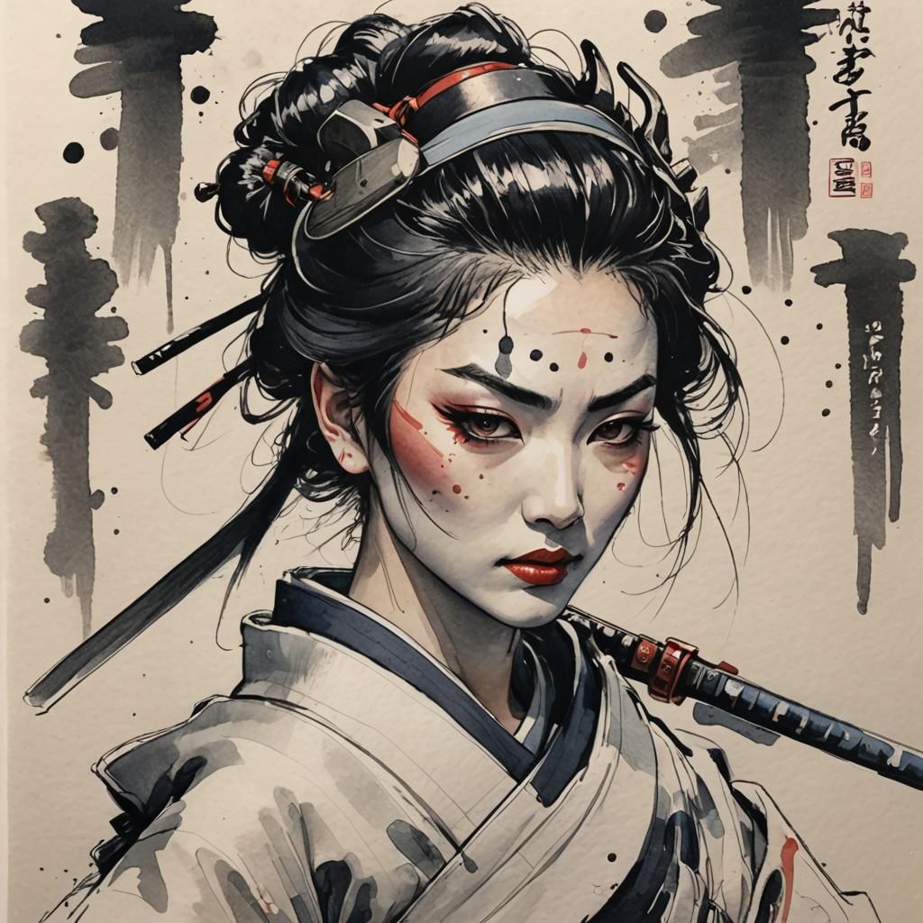 Onna Bugeisha: Gritty Watercolor Sketchbook Illustration