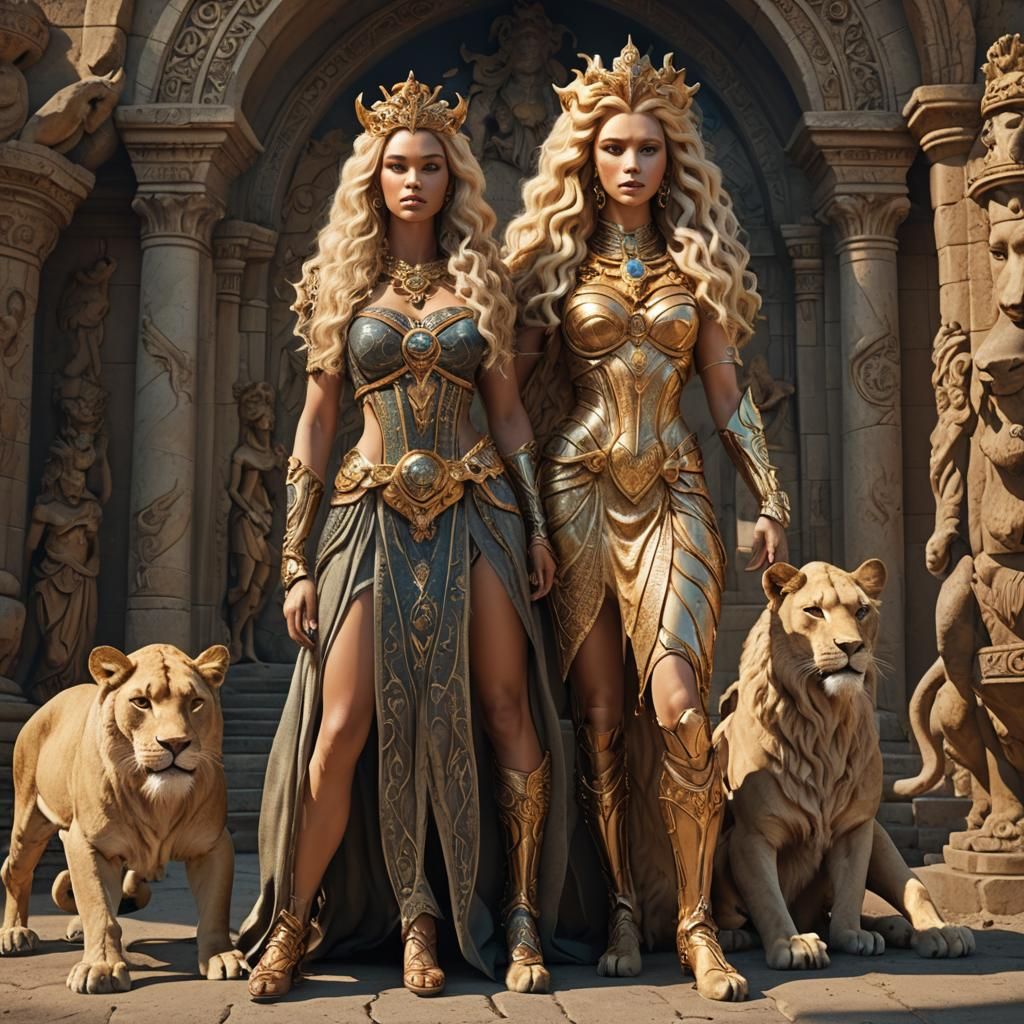 Anthropomorphic Lioness Goddess in 3D Digital Art