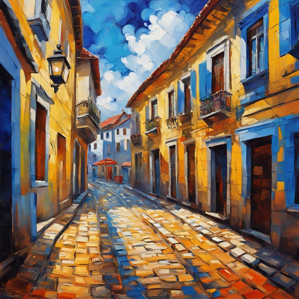 Braga, Portugal in Vibrant Neo-Expressionist Oil Painting
