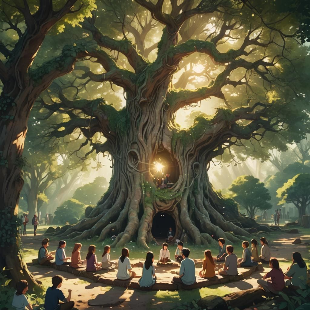 Serene Nature Gathering in Anime Style