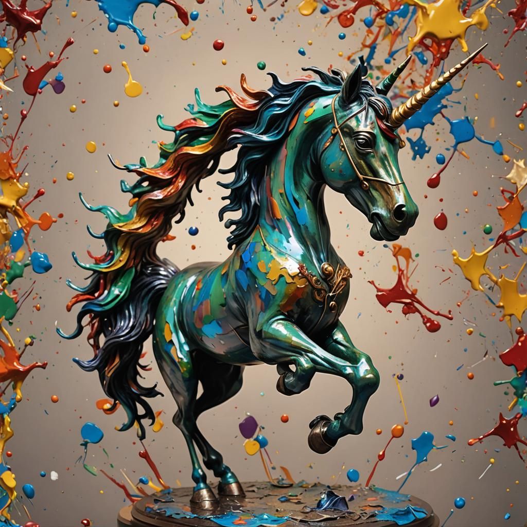Happy Unicorn Bronze Sculpture in Splash Art Style
