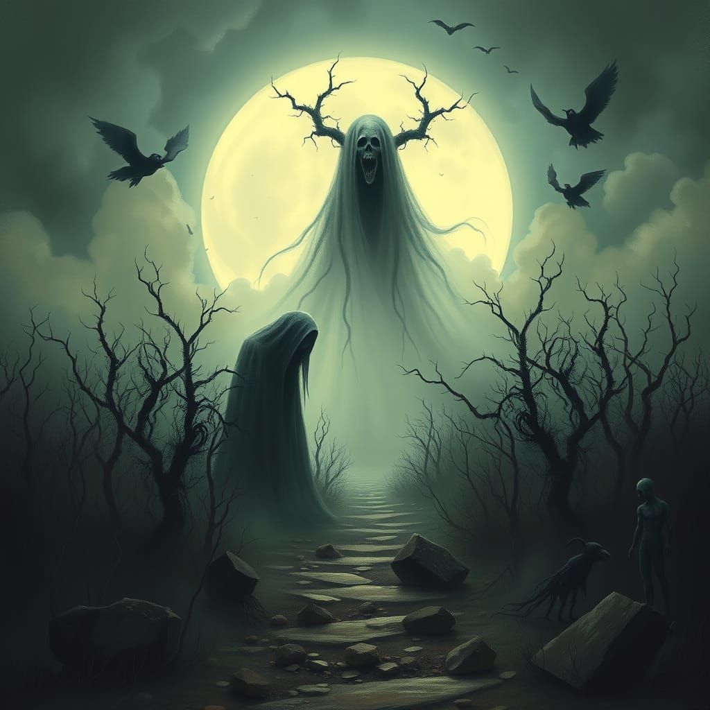 Melancholic Horror Scene in a Cyberpunk Aesthetic