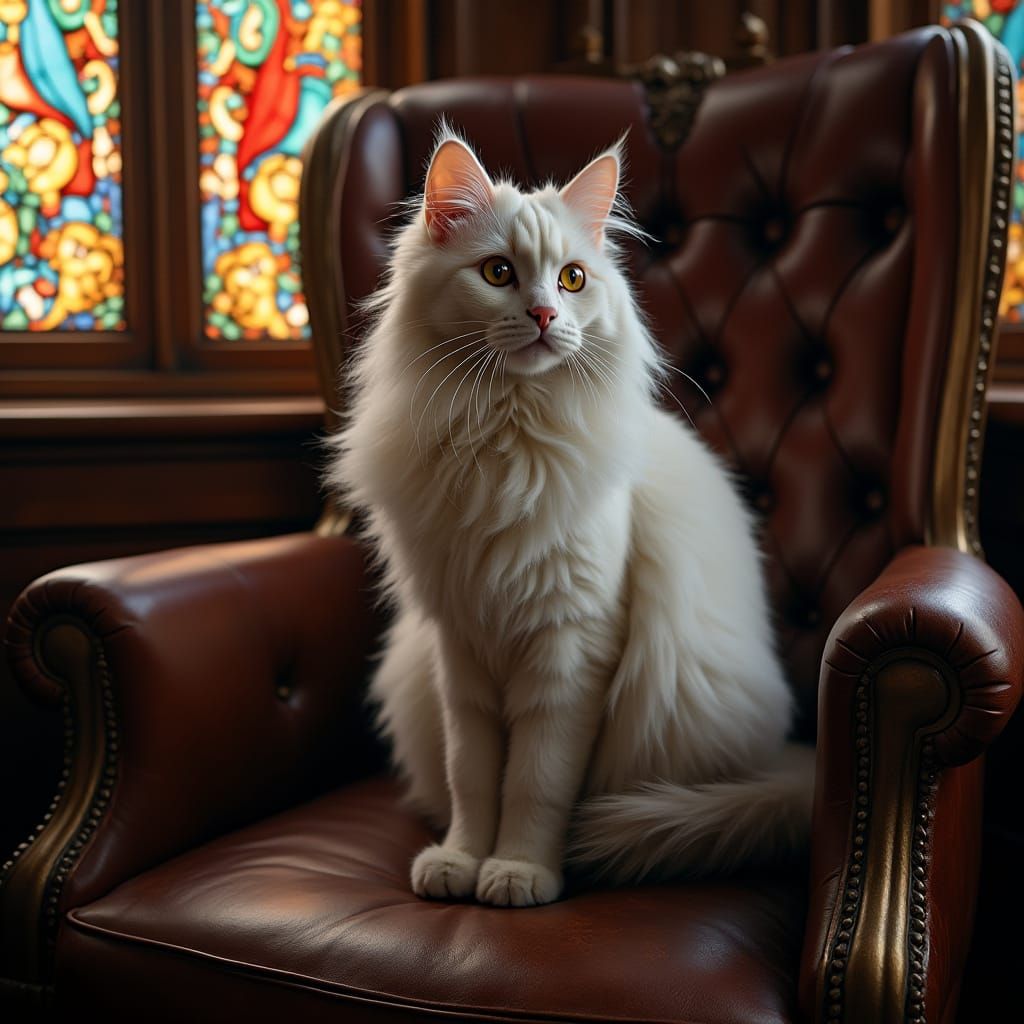 Angora Cat with Heterochromia in Renaissance Portrait