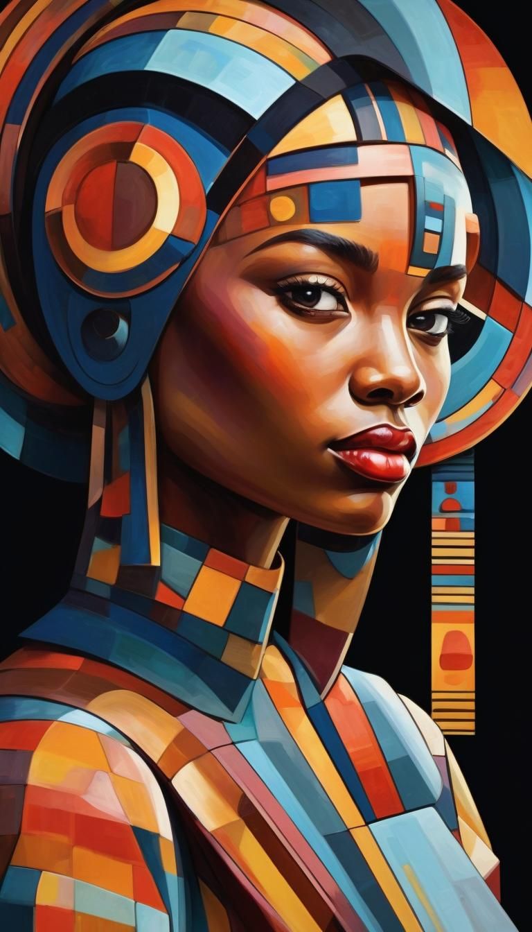 Highly polished,glossy,strong Beautiful African faces cubist...