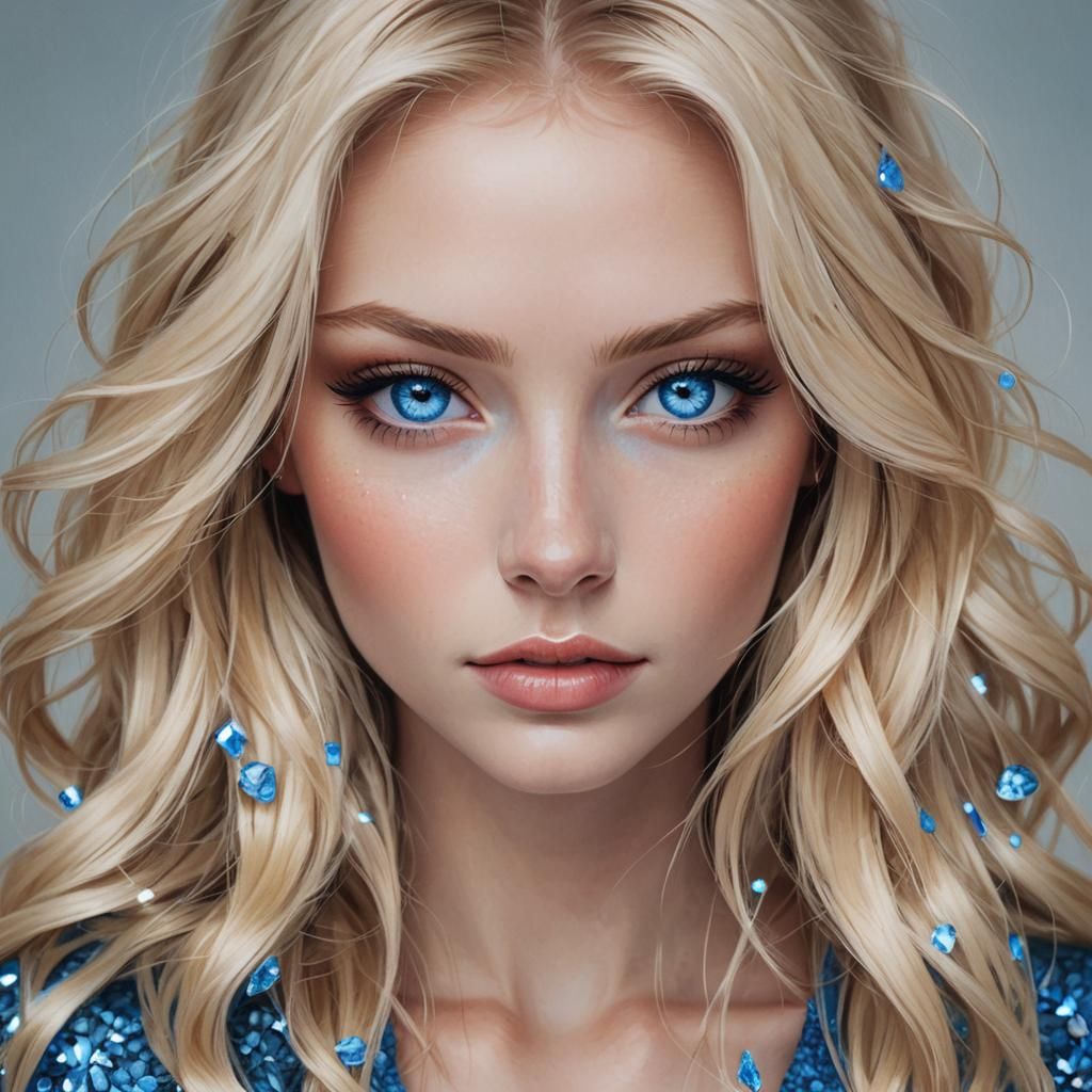 Blonde Girl with Crystal Blue Eyes Portrait