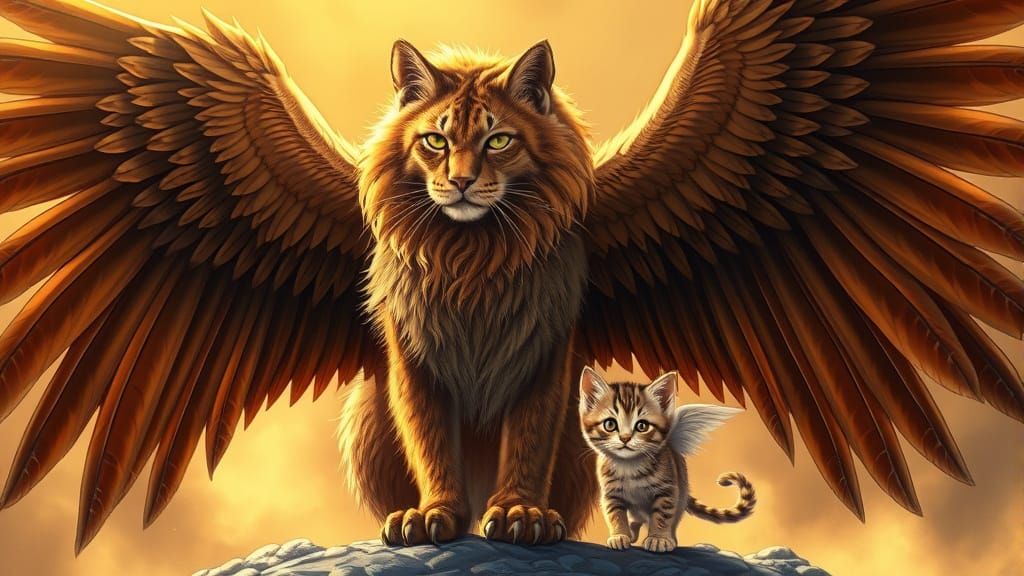 Winged Lion Cat Guardian in Comic Book Style