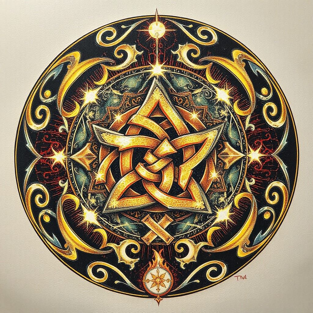 Celtic Triquetra Knot Tattoo with Mystical Runes