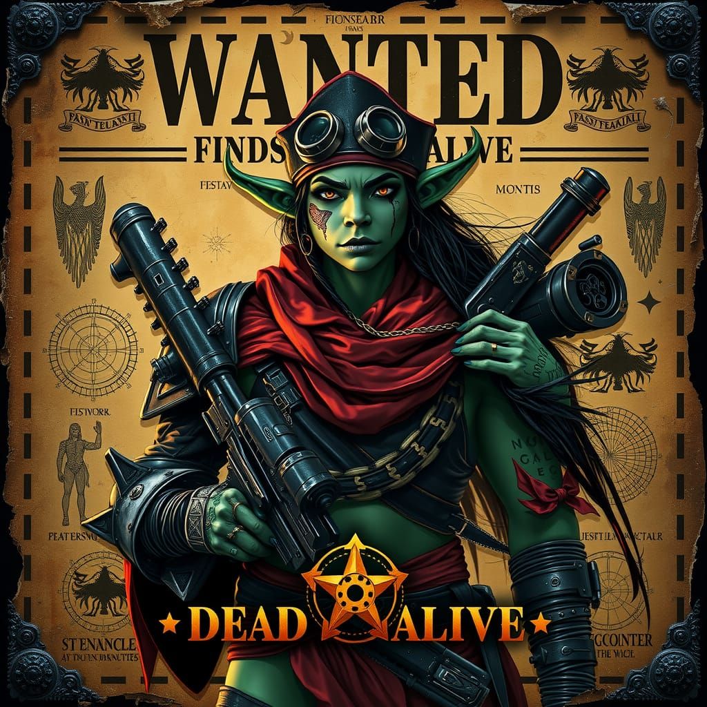 Brutish Orc Pirate on Weathered Wanted Poster