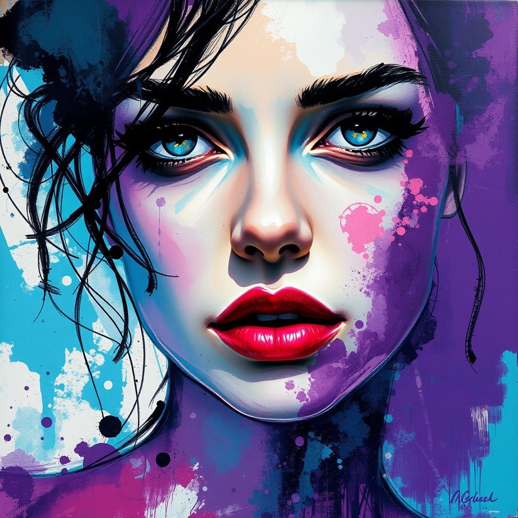 Abstract Portrait in Mixed Media Style