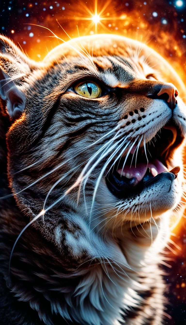 Celestial Cat Plays with Sun: A Cosmic Film Still