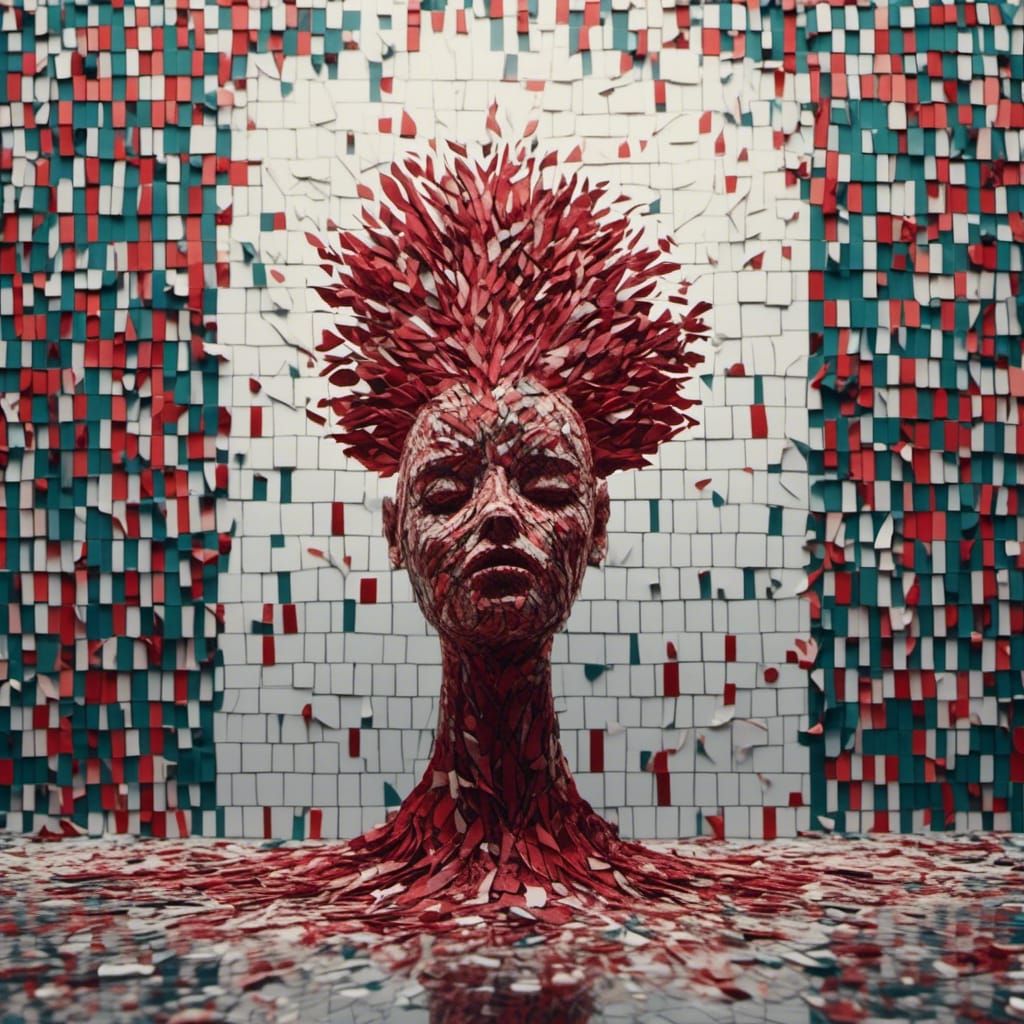 Abstract Mosaic Mirror Image with Complementary Colors